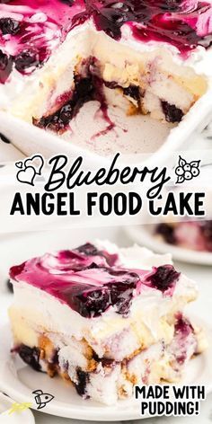 blueberry angel food cake on a white plate