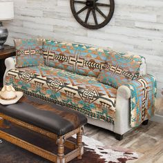 a living room filled with furniture and a clock on the wall