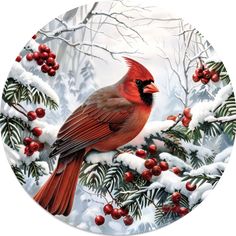 a cardinal sits on a snowy branch with berries