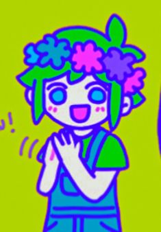 a drawing of a girl with flowers on her head and hands folded in front of her chest