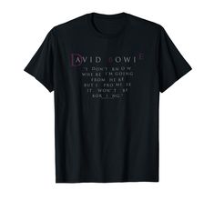 a black t - shirt with the words david brown in pink and purple on it