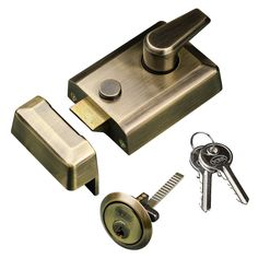 60mm night latch with york cylinder latch Door Locks Security, Front Door Furniture, Suffolk Latch, Front Door Locks, Aged Brass, Satin Brass, Exterior Doors