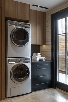 a washer and dryer in a small room