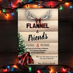 a wooden sign with lights around it and the words flannel and friends on it