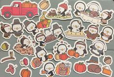 a bunch of stickers that are sitting on a table