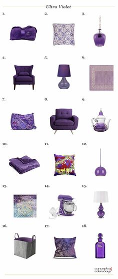 purple living room furniture and accessories are featured in the article's catalogue, which features images