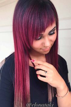 Awesome Purple Red Hair For Your Next Makeover ★ Red Hair Olive Skin, Dark Red Purple Hair, Purple Burgundy Hair, Purple Red Hair, Purple Red Hair Color, Red Purple Hair, Red Hair With Blonde Highlights, Light Purple Hair, Pale Complexion