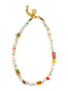 Feel invincible with our "No Risk, No Magic" necklace! Made of a mix of mushroom, alien, daisy, yin-yang, soda, and smiley charms, this piece of jewelry will have you feeling like you can take on the world! Guaranteed to keep you safe and stylish. 🧙‍♂️🧙‍♀️ 17" Ceramic and glass charm necklace 1.5" extension Lobster clasp closure Gold plated brass hardware Pave rhinestones Handmade in New York City and Puerto Rico. Due to the handmade nature of our products, some charms may vary in color and st Mushroom Alien, No Risk No Magic, Magic Necklace, Dope Jewelry Accessories, Jewelry Accessories Ideas, Dope Jewelry, Funky Jewelry, Fantasy Jewelry, Jewelry Inspo