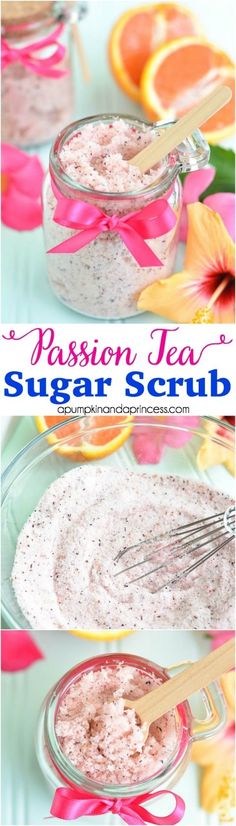 DIY Passion Tea Sugar Scrub Passion Tea, Sugar Scrub Recipe, Diy Body Scrub, Sugar Scrub Diy, Diy Scrub, Sugar Scrubs