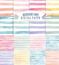 watercolor stripes digital paper pack