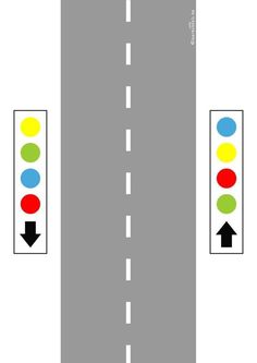 an intersection with two traffic lights and one arrow pointing to the right, in front of it