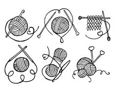 hand drawn knitting needles and balls of yarn