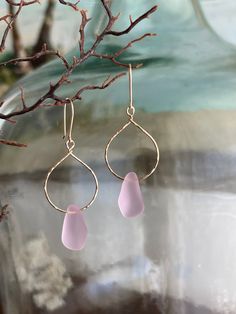 "Pink sea glass hammered mini hoop earrings 14K Gold Filled or 925 Sterling Silver hand hammered mini hoop and Ear hook  Light Pink cultured Sea Glass  1.6\" long Mahalo for shopping!" Sea Earrings, Pink Sea, Mini Hoop Earrings, Sea Glass Jewelry, Wire Earrings, Crystal Jewelry, Sea Glass, Handmade Silver, Making Ideas