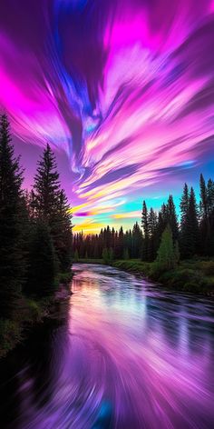 the sky is filled with colorful clouds and water