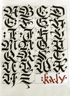 some type of calligraphy that has been drawn in different styles and colors, including the letters