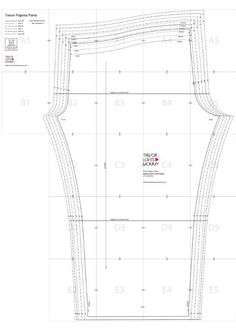 the front and back view of a sewing pattern, with measurements for the top section