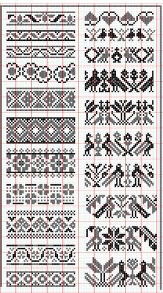 a cross stitch pattern with different designs on the bottom, and one in the middle