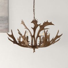 an antler chandelier hanging from a ceiling