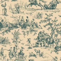 Order AF2004 Ashford Toiles Seasons Toile  color blue Toile Ashford House Wallpaper Vintage Book Illustration, Wallpaper Boulevard, Tan Wallpaper, Stripped Wallpaper, Wallpaper In Blue, Toile Wallpaper, York Wallpaper, Blue Toile, York Wallcoverings