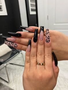 Nayelly Nails, Her Nails, Simple Acrylic Nails, Leopard Nails, Black Nail, Bling Acrylic Nails