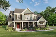 this is an artist's rendering of a two - story house in the suburbs