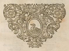 an antique drawing of a duck surrounded by flowers