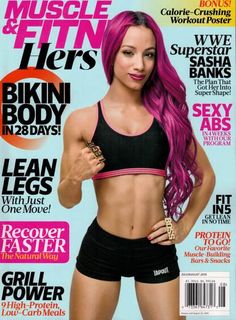 a woman with pink hair and black shorts on the cover of a sports illustrated magazine