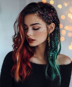 Christmas Hair with Glitter Roots Hair With Glitter, Christmas Hair Color, Trendy Hairstyle, Hair Creations, Christmas Events, Makeup Tricks