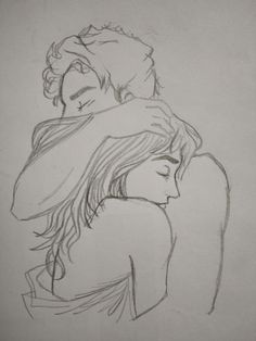 a drawing of two people hugging and one is holding the other's head in his arms