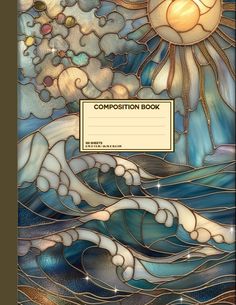 a stained glass book with the title composition book