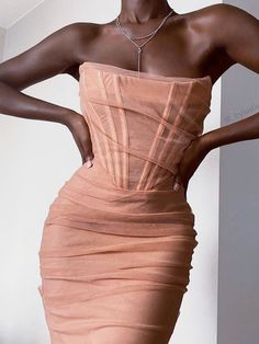 Sexy and fitted nude semi sheer paneled dress 38" from Top Imported Model in a S Bone Corset, Night Club Dresses, Tube Midi Dress, Corset Design, Night Club Dress, Boned Corsets, Elegant Midi Dresses, Nude Dress, Strapless Corset