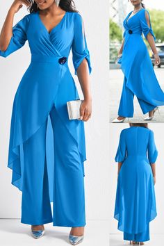 Step into spring with Rosewe’s Light Blue Jumpsuit! Its airy feel and fresh color are perfect for sunny days. Get yours and embrace effortless style! 🌼💙  #SpringFashion #LightBlueLove #RoseweJumpsuit #SimpleElegance #TrendingNow #StyleEssential Blue Jumpsuits Outfit, Light Blue Jumpsuit, Elegant Long Sleeve Wedding Dresses, Cold Shoulder Jumpsuit, Chiffon Jumpsuit, Blue Jumpsuit, Wedding Jumpsuit, Jumpsuit Outfit, Blue Jumpsuits