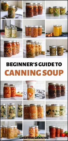 Start with the beginner's guide to canning soup and master the process of preserving brothy and hearty soups safely. This guide provides easy-to-follow steps for pressure canning and storing seasonal soups. Find more soup appetizers, healthy soup recipes, make ahead soups, and Home Canning 101 at creativecanning.com. Asian Canning Recipes, Soup Recipes To Can, Easy Pressure Canning Recipes, Pressure Canning Leftovers, Canning Broccoli Cheese Soup, Oven Canning Recipes, Canning Soup Recipes Water Bath, Soups For Canning, Canning Soups And Stews