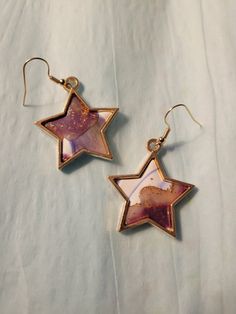 Purple & Gold Marble Diamond Earrings Clay Marble Earrings, Earrings Clay, Unique Accessories, Gold Marble, Earrings Unique, Star Earrings, Art Jewelry, Accessories Unique, Unique Earrings