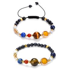 PRICES MAY VARY. 2Pcs Bracelets in One Package: 1 Stretch Bracelet + 1 Braid Bracelet. Length: 18-28cm / 7"-11" (Adjustable) The Solar System Bracelet Attracts Positive Energy from the Whole Universe Synthetic Stone Material: Amethyst, Lapis Lazuli, Red Agate, Amber, Tiger Eye, Yellow King Stone; Colorful Beads Correspond to Different Planet Gender: Unisex, Women and Men. Great Gift for Wedding, Anniversary, Valentine's Day, Christmas, Mother's Day, etc The Earrings Comes with a Gift Box, Ready Astronomy Galaxy, Nasa Gifts, Nine Planets, Solar System Bracelet, Energy Bracelets, Natural Stone Bracelets, Bracelet Gemstone, Red Agate, Bracelets Jewelry