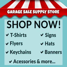 a large red and white striped awning with the words garage sale supply on it