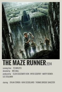 the maze runner poster is shown in white and black, as well as an image of people