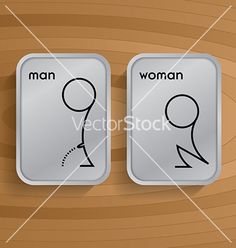 two signs with man and woman symbols on wood planks, eps1089