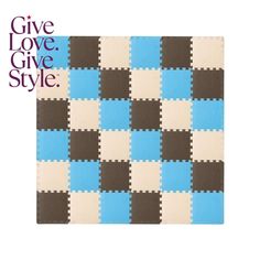 a blue and brown checkered rug with the words give love give style