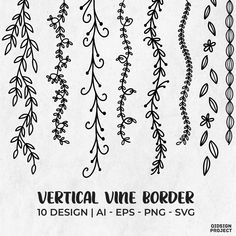 the vertical vine border is drawn in black and white