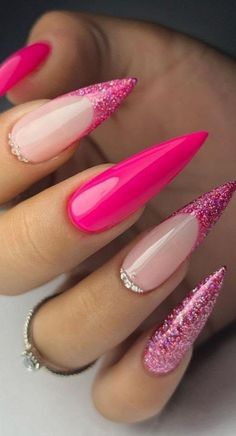 Stilleto Nails Designs, Nails With Glitter, Long Square Acrylic Nails, Pink Acrylic Nails, Chic Nails, Dope Nails