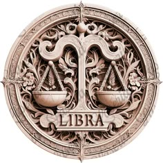 the libra symbol is depicted in an intricately carved design