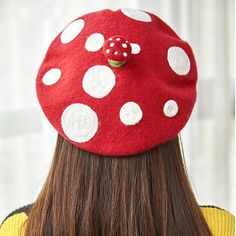 Product Info: Material: Wool Size: 56 - 58cm / 2.20 - 2.28" kids 48cm - 52cm Cute Beret, Painter Hat, Red Mushroom, Berets Cap, Wool Beret, Retro Accessories, Have Inspiration, Wool Berets, Mushroom Design