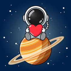 an astronaut is sitting on top of the planet with a heart in his hand,