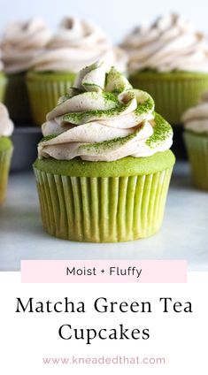 matcha green tea cupcakes with frosting on top