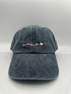 Mama Hat,Handwriting Font 100% Cotton Twill Pigment dyed, garment washed, low profile, six panel Leather strap, antique brass Grommet and Buckle Four rows of stitching on self-fabric sweatband Dyed to match cotton taping Performed bill, sewn eyelets Adams exclusive Cool-Crown mesh in coordinating colors strap closure If you would like to add back or side embroidery of the name or date, please add this listing: https://www.etsy.com/listing/619844567/upgrade-for-back-or-side-embroidery-on?ref=shop_home_active_3 Please visit our shop: https://www.etsy.com/shop/AmazEmbroidery Custom HANDWRITING Script Embroidered  Women's baseball Cap Hat Personalized Embroidered Cap Logo initials embroidered cap monogram gift Embroider Hat, Hat Personalized, Mama Hat, Handwriting Script, Cap Logo, Ivy Cap, Embroidered Cap, Embroidered Caps, Womens Baseball Cap