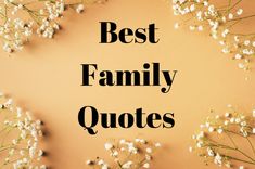 the words best family quotes are surrounded by small white flowers on a tan background with black lettering