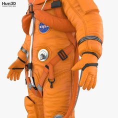 an astronaut's orange space suit with the nasa logo on its chest and arm