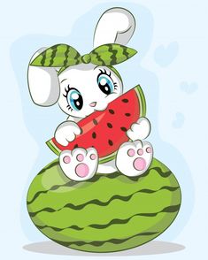 a cartoon bunny sitting on top of a watermelon