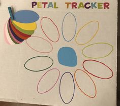 a piece of paper that has some colored circles on it with the words petal trackerr